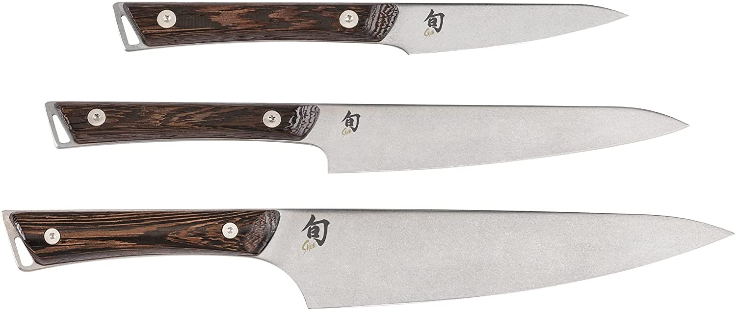 Shun Kanso 3 Piece Starter Knife Set; 8-Inch Chef’s, 6-Inch Utility and 3.5-Inch Paring Knives